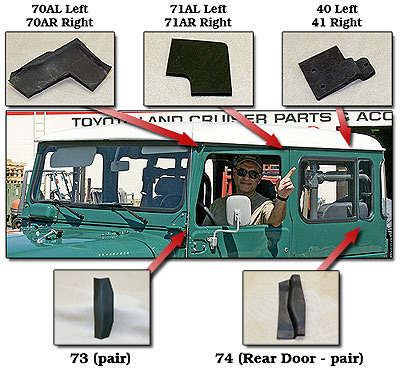 thumbnail image 2 of Pair Rear Corner Curved Glass Seals For Toyota Land Cruiser FJ40 BJ40 1975-1984 2 of 4